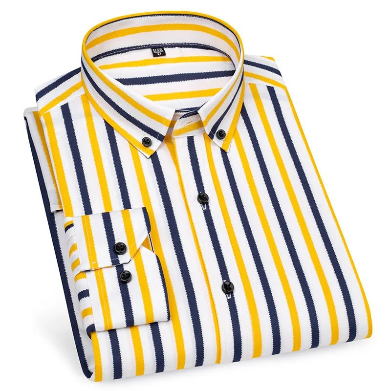 Chemise à manches longues pour hommes, décontractée, à rayures, sans repassage, de haute qualité, slim, confortable, respirante, haut tendance, printemps et été - Camara ShoppingChemise à manches longues pour hommes, décontractée, à rayures, sans repassage, de haute qualité, slim, confortable, respirante, haut tendance, printemps et été