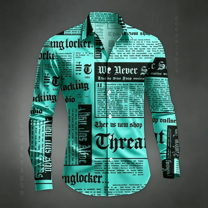 Chemise Homme à Manches Longues Imprimé Lettres de Journal Style Rétro Décontracté Boutonnage Simple Tendance Streetwear Haut pour Homme XS-6XL Camara Shopping Chemise Homme à Manches Longues Imprimé Lettres de Journal Style Rétro Décontracté Boutonnage Simple Tendance Streetwear Haut pour Homme XS-6XL