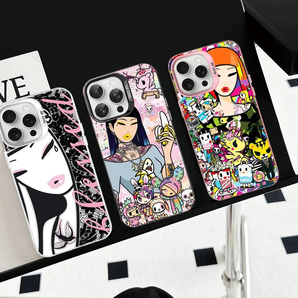 Coque de téléphone Cartoon T-Tokidokis pour iPhone 17 16 15 14 13 Pro 12 11 Pro Max PLUS, coque arrière colorée