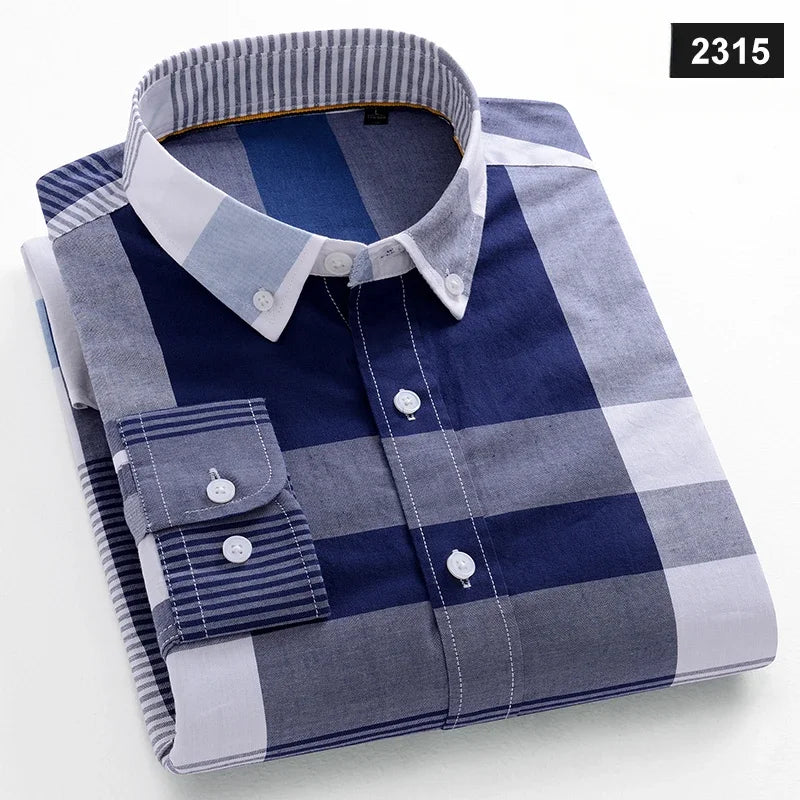 Chemises décontractées à manches longues pour hommes, coupe cintrée, uni, 100% coton, hauts à carreaux rayés, doux, styliste, mode, tendances coréennes, vêtements Camara Shopping Chemises décontractées à manches longues pour hommes, coupe cintrée, uni, 100% coton, hauts à carreaux rayés, doux, styliste, mode, tendances coréennes, vêtements