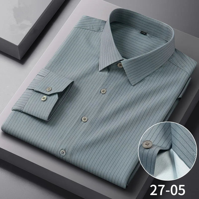 Chemises Anti-rides à rayures à carreaux pour hommes, manches longues, fines, sans repassage, lisses, vêtements quotidiens pour hommes sociaux, nouvelle collection automne printemps Camara Shopping Chemises Anti-rides à rayures à carreaux pour hommes, manches longues, fines, sans repassage, lisses, vêtements quotidiens pour hommes sociaux, nouvelle collection automne printemps