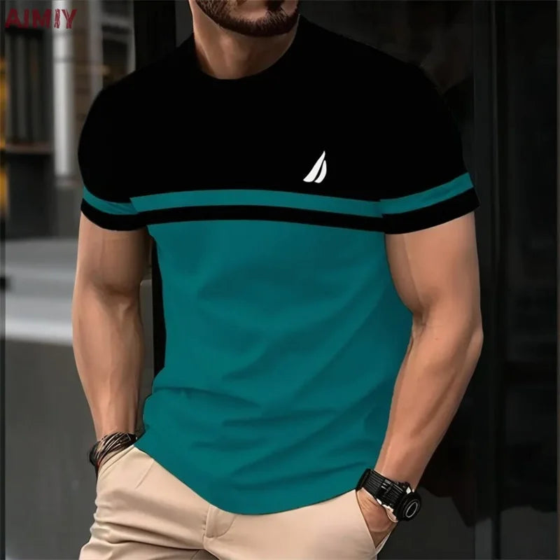 Summer Short Sleeve Match Color T Shirt For Men Fashion Round Neck Oversized Striped Tshirts Clothes Men's Outdoor Tee Shirt Camara Shopping Summer Short Sleeve Match Color T Shirt For Men Fashion Round Neck Oversized Striped Tshirts Clothes Men's Outdoor Tee Shirt