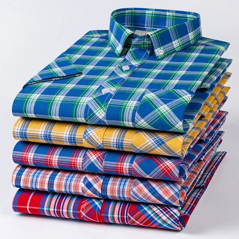 Chemises d'été fines à manches courtes 100 % coton pour hommes, grandes tailles 9XL, coupe ajustée, formelles et décontractées, unies, douces, à carreaux, style hawaïen Camara Shopping Chemises d'été fines à manches courtes 100 % coton pour hommes, grandes tailles 9XL, coupe ajustée, formelles et décontractées, unies, douces, à carreaux, style hawaïen