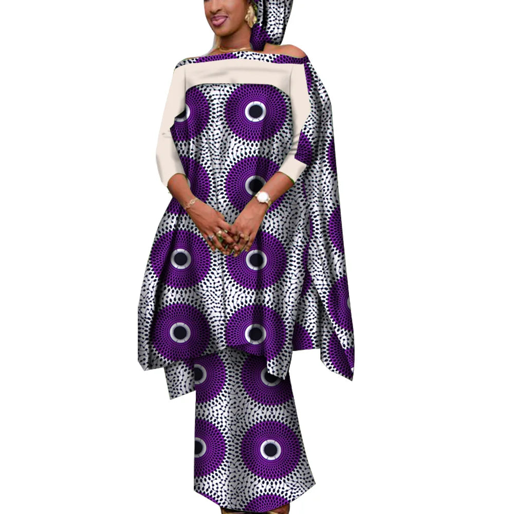 Ensemble 3 pièces de tenues africaines pour femmes, chemisier et jupes décontractés avec foulard, vêtements africains pour femmes Bazin Riche WY7946 Camara Shopping Ensemble 3 pièces de tenues africaines pour femmes, chemisier et jupes décontractés avec foulard, vêtements africains pour femmes Bazin Riche WY7946