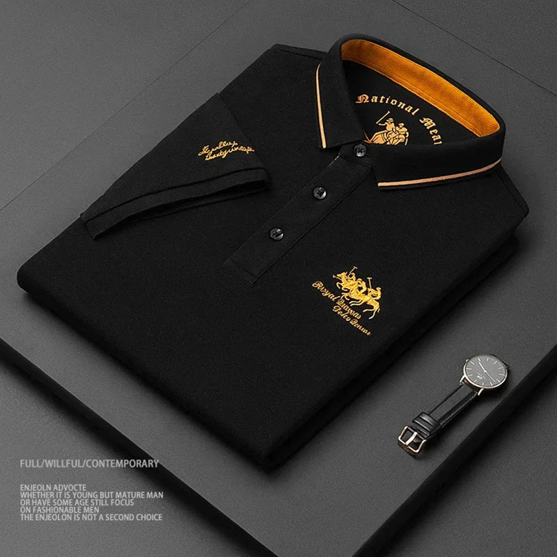 Polo brodé en coton pour hommes, T-shirt décontracté à manches courtes, revers, affaires haut de gamme, été, nouveau, haute qualité, 2024 Camara Shopping Polo brodé en coton pour hommes, T-shirt décontracté à manches courtes, revers, affaires haut de gamme, été, nouveau, haute qualité, 2024