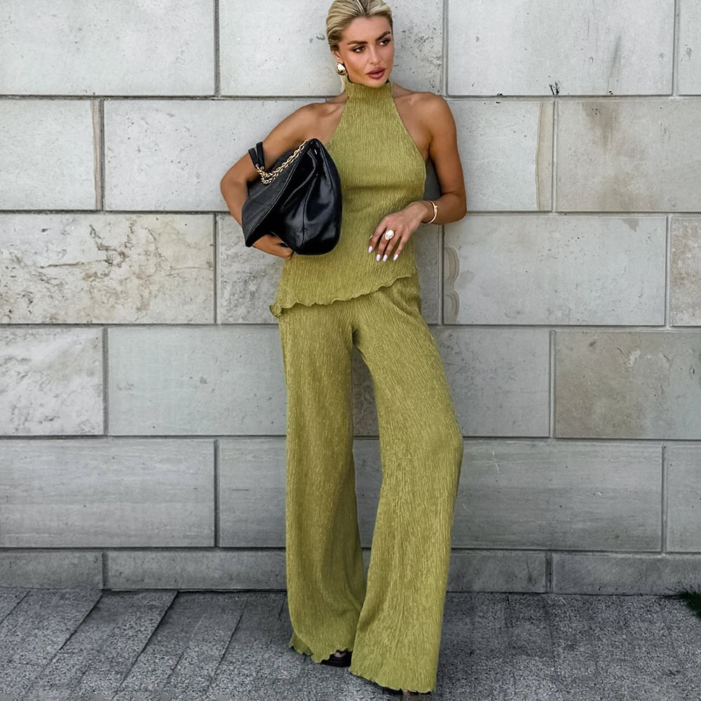 Tuularose suspendus vert pantalon ensemble sans manches dos nu personnalité tempérament banlieue deux pièces ensemble été nouveau femmes pantalon ensemble Camara Shopping Tuularose suspendus vert pantalon ensemble sans manches dos nu personnalité tempérament banlieue deux pièces ensemble été nouveau femmes pantalon ensemble