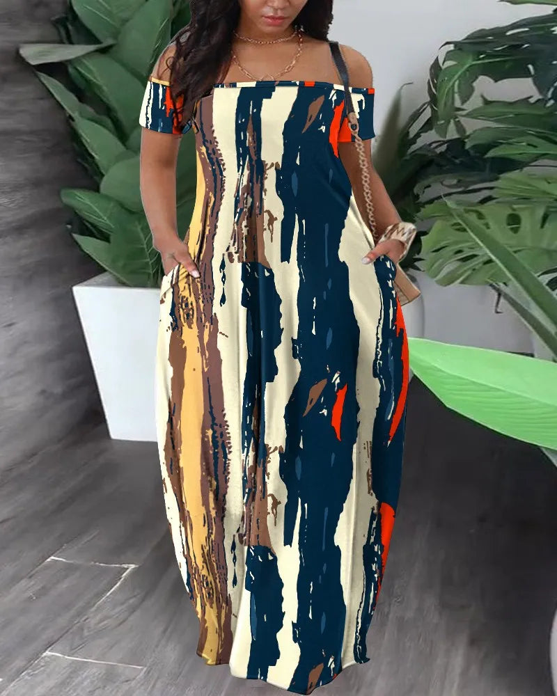 Robe longue en Polyester imprimé pour femmes africaines, Sexy, mode, manches courtes, Maxi, été, 2023 Camara Shopping Robe longue en Polyester imprimé pour femmes africaines, Sexy, mode, manches courtes, Maxi, été, 2023