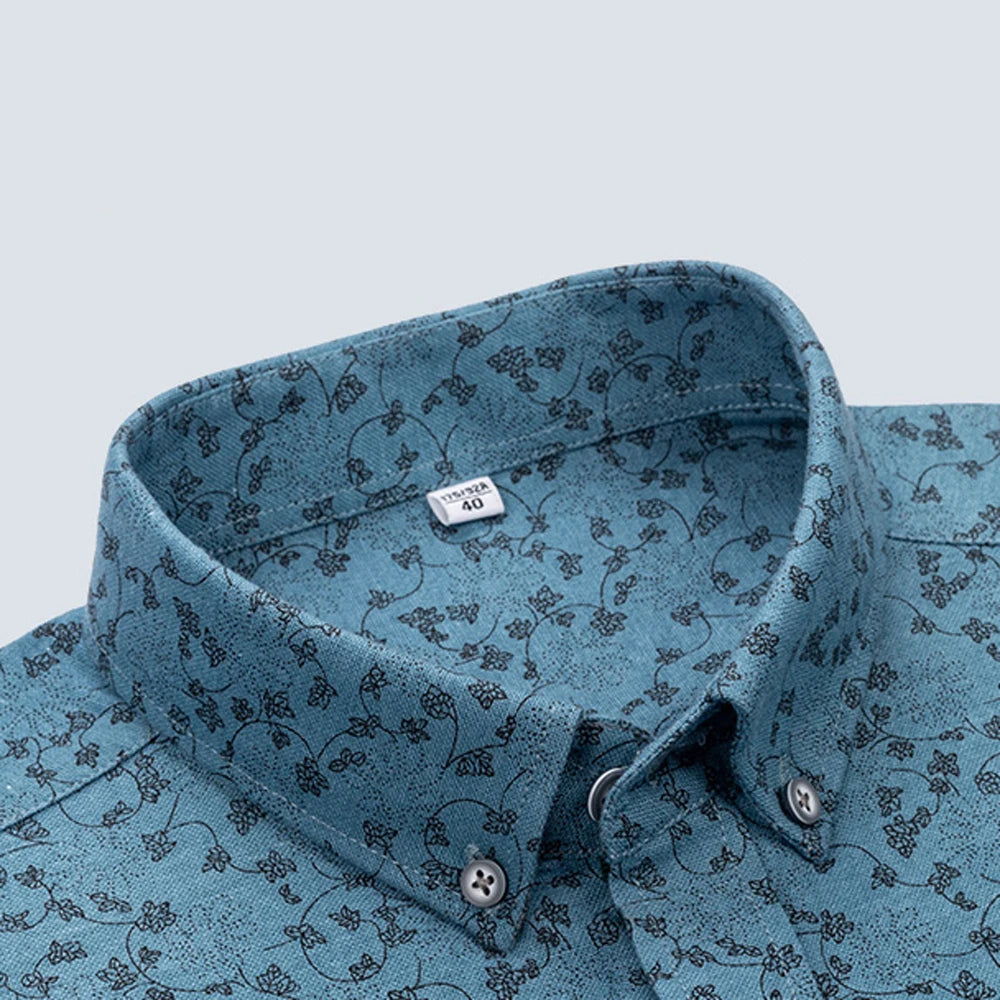 Chemise habillée élégante à col boutonné et imprimé floral pour hommes avec patte à rayures, chemises Oxford à manches longues 100% coton de style vacances Camara Shopping Chemise habillée élégante à col boutonné et imprimé floral pour hommes avec patte à rayures, chemises Oxford à manches longues 100% coton de style vacances