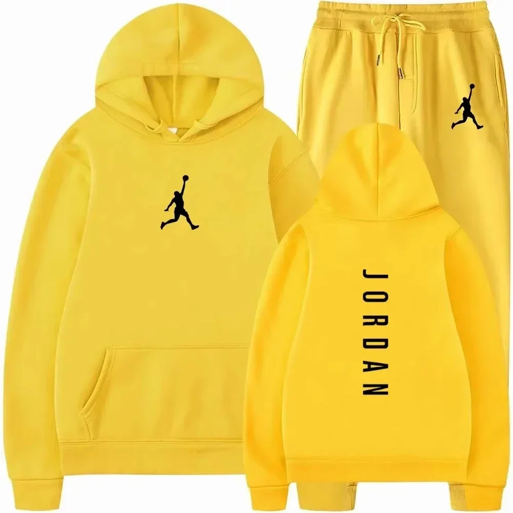 Ensemble de sport décontracté pour hommes et femmes, collection Printemps-Automne 2026, idéal pour le basketball et le fitness en extérieur, comprenant un sweat à capuche tendance et un pantalon de survêtement à revers