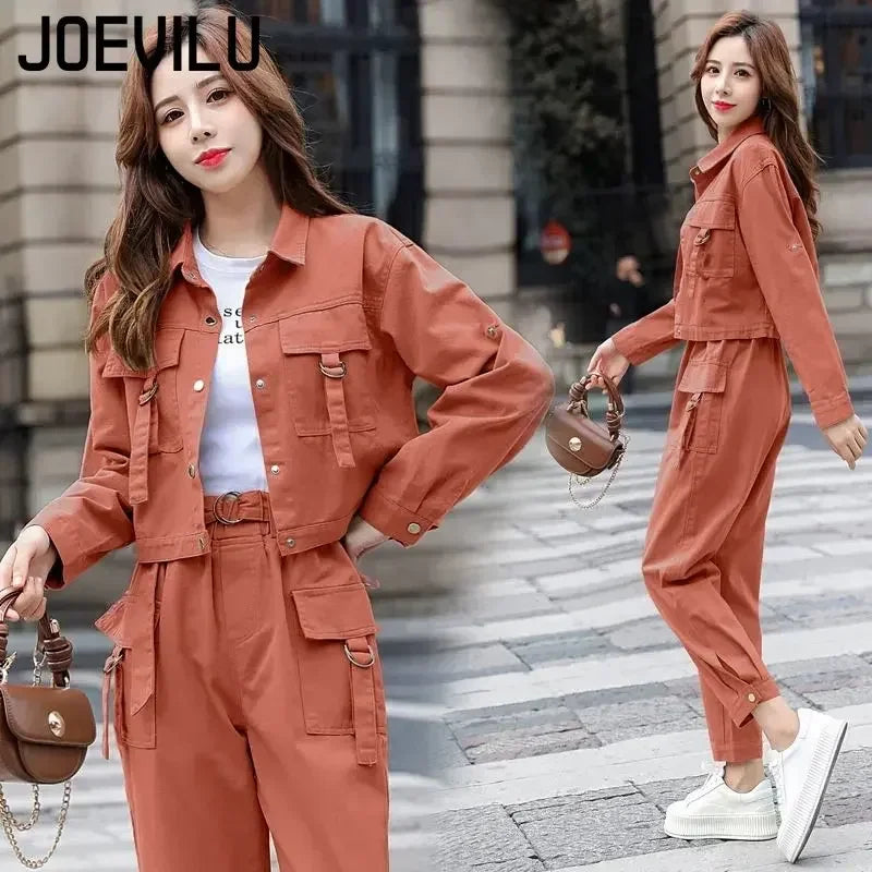 JOEVILU 2 pièces Streetwear survêtement manteau Cargo pantalons décontractés 2 pièces ensembles femmes tenues printemps et automne mode coréenne Y2k costume Camara Shopping JOEVILU 2 pièces Streetwear survêtement manteau Cargo pantalons décontractés 2 pièces ensembles femmes tenues printemps et automne mode coréenne Y2k costume