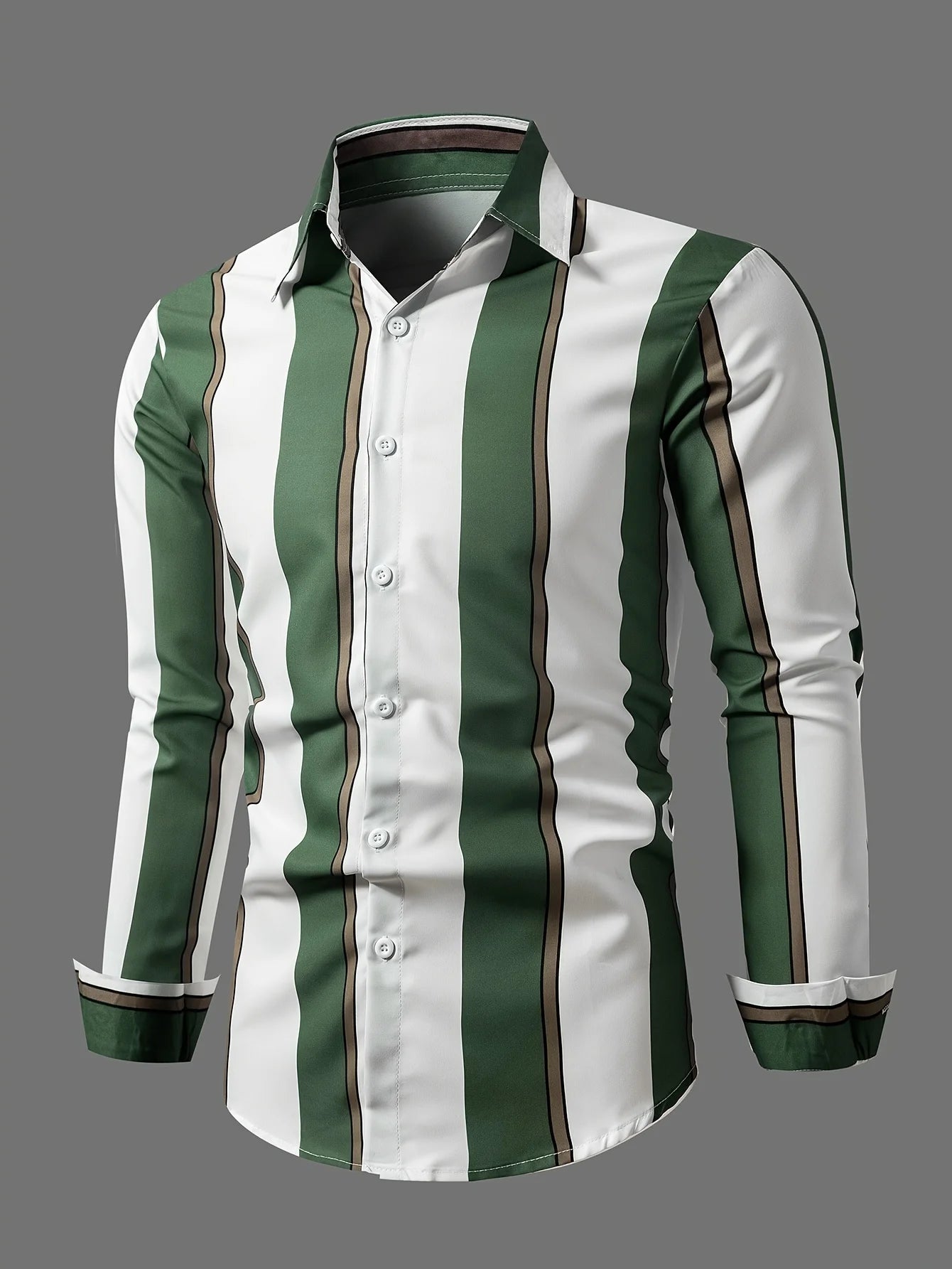 Chemise à manches longues rayée pour homme, coupe classique, couleur unie, polyester, col boutonné, tissu tissé, non extensible - Camara ShoppingChemise à manches longues rayée pour homme, coupe classique, couleur unie, polyester, col boutonné, tissu tissé, non extensible