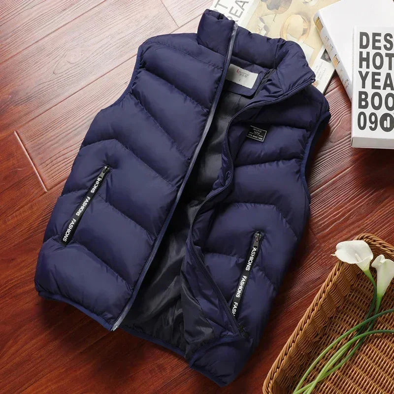 Veste chaude d'hiver pour hommes, gilet sans manches avec fermeture éclair, couleur unie, gilets décontractés, rembourré en coton, col montant épais, vêtements d'extérieur Camara Shopping Veste chaude d'hiver pour hommes, gilet sans manches avec fermeture éclair, couleur unie, gilets décontractés, rembourré en coton, col montant épais, vêtements d'extérieur