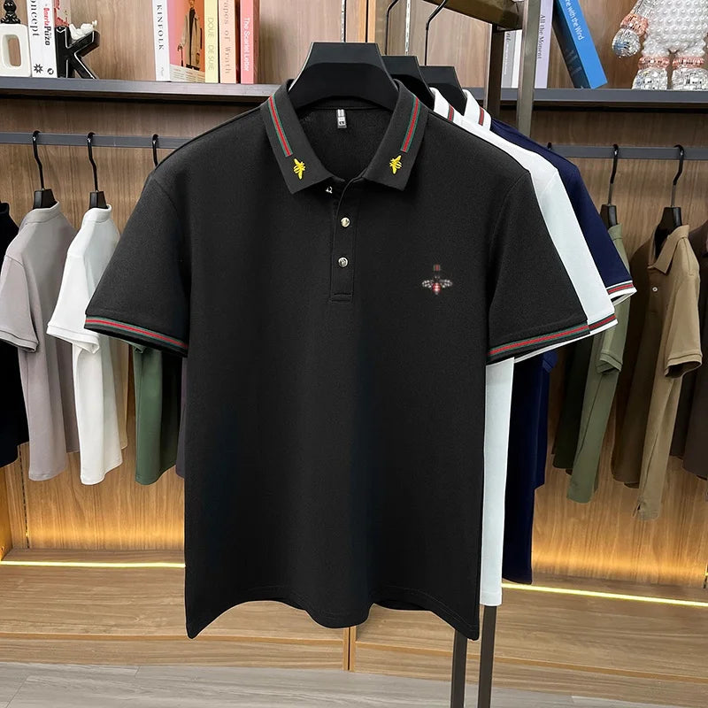 Designer marque de luxe à manches courtes polo shirt hommes été mode petite abeille broderie affaires Casual confortable respirant revers t - shirt Camara Shopping Designer marque de luxe à manches courtes polo shirt hommes été mode petite abeille broderie affaires Casual confortable respirant revers t - shirt