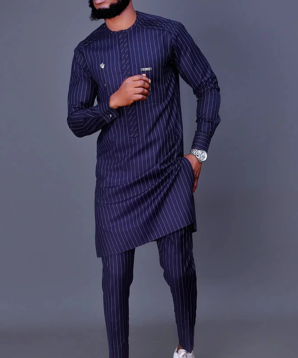 Costumes d'été africains pour hommes, chemise et pantalon à rayures, tenues de fête traditionnelles africaines, ensemble deux pièces pour gentleman Camara Shopping Costumes d'été africains pour hommes, chemise et pantalon à rayures, tenues de fête traditionnelles africaines, ensemble deux pièces pour gentleman