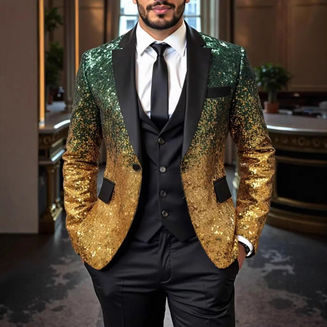 Veste de smoking à paillettes brillantes pour hommes – Dégradé bleu royal et or, revers noir, vêtements de fête/mariage/scène formel ‌   Manteau. Camara Shopping Veste de smoking à paillettes brillantes pour hommes – Dégradé bleu royal et or, revers noir, vêtements de fête/mariage/scène formel ‌   Manteau.