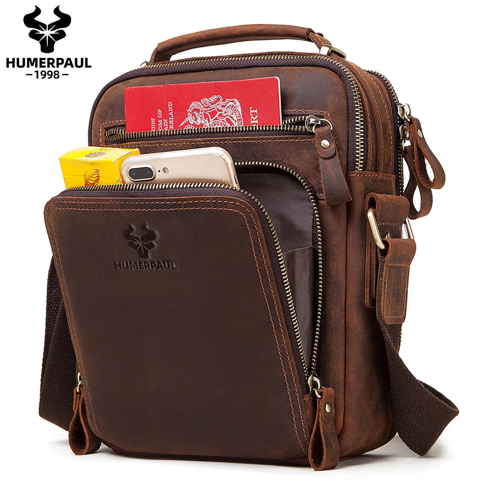 HUMERPAUL sac à bandoulière en cuir véritable pour hommes sacs croisés Vintage grande capacité mâle messager sac fourre-tout voyage Bolso Hombres Camara Shopping HUMERPAUL sac à bandoulière en cuir véritable pour hommes sacs croisés Vintage grande capacité mâle messager sac fourre-tout voyage Bolso Hombres