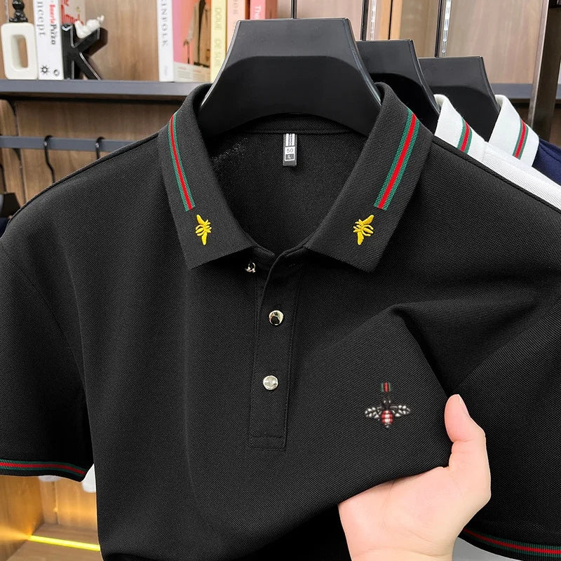 Designer marque de luxe à manches courtes polo shirt hommes été mode petite abeille broderie affaires Casual confortable respirant revers t - shirt Camara Shopping Designer marque de luxe à manches courtes polo shirt hommes été mode petite abeille broderie affaires Casual confortable respirant revers t - shirt
