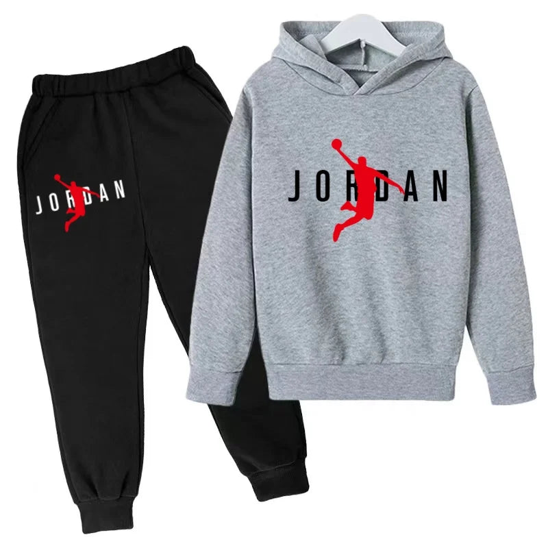 Nouvel ensemble de sport de marque à la mode pour enfants : sweat à capuche et pantalon (3-12 ans) - Motif lettres de basketball
