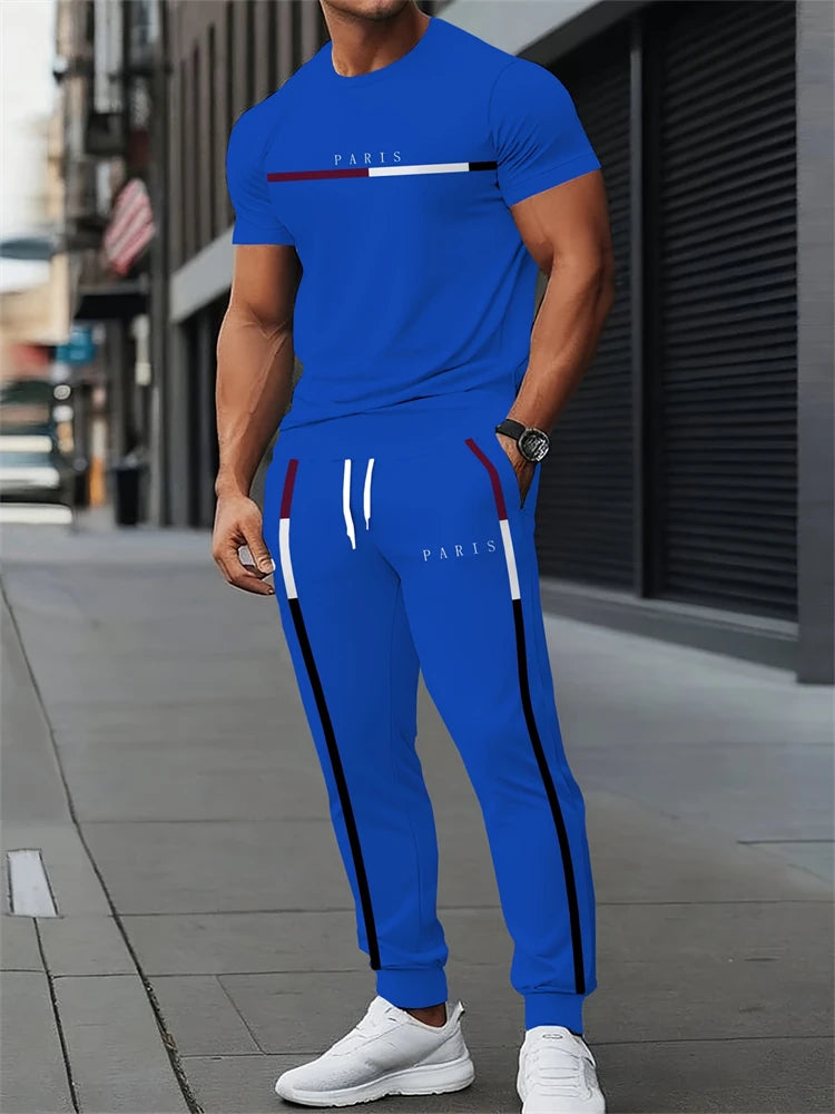 Ensemble deux pièces pour hommes, lettres imprimées, décontracté, col rond, manches courtes, cordon de serrage, pantalon Long, grande taille, tenue ample, nouvelle collection Camara Shopping Ensemble deux pièces pour hommes, lettres imprimées, décontracté, col rond, manches courtes, cordon de serrage, pantalon Long, grande taille, tenue ample, nouvelle collection