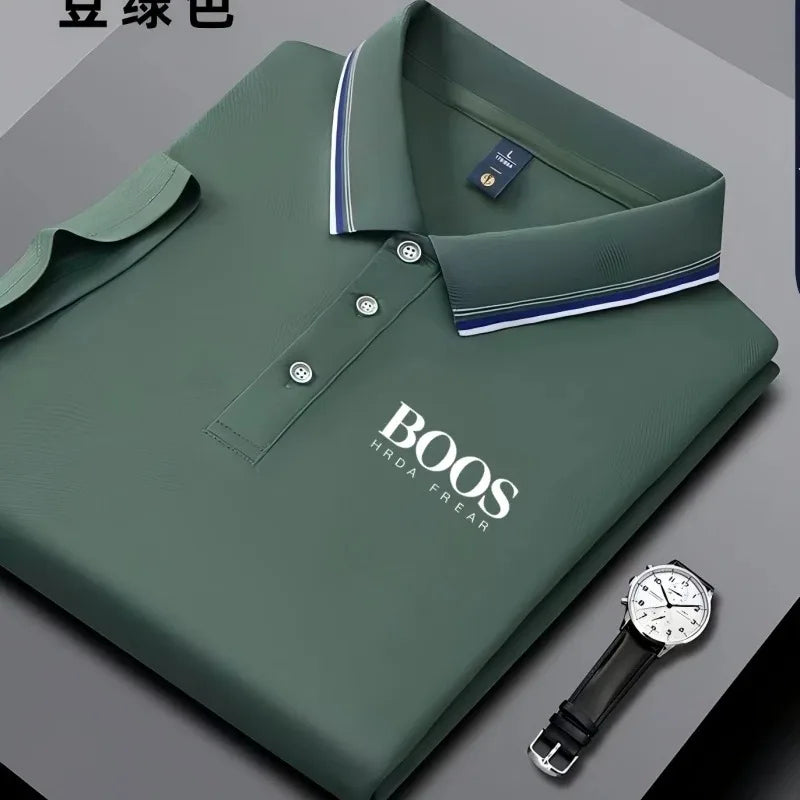 Polo homme business casual à col rayé et imprimé lettres, tissu respirant à manches courtes, matière confortable Camara Shopping Polo homme business casual à col rayé et imprimé lettres, tissu respirant à manches courtes, matière confortable