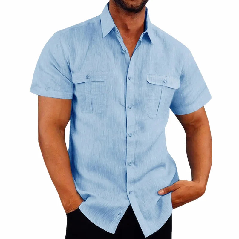 Chemises en lin pour hommes, vente chaude, chemises à manches courtes pour hommes, couleur unie, col confortable, style décontracté, style plage, grande taille, chemises pour hommes M-4XL Camara Shopping Chemises en lin pour hommes, vente chaude, chemises à manches courtes pour hommes, couleur unie, col confortable, style décontracté, style plage, grande taille, chemises pour hommes M-4XL