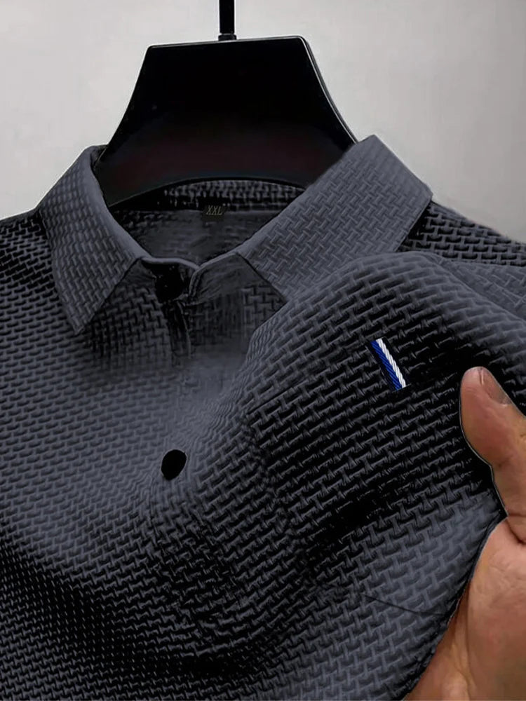 POLO d'été à revers en soie glacée pour hommes, T-shirt à manches courtes avec poches, haut pour hommes Camara Shopping POLO d'été à revers en soie glacée pour hommes, T-shirt à manches courtes avec poches, haut pour hommes