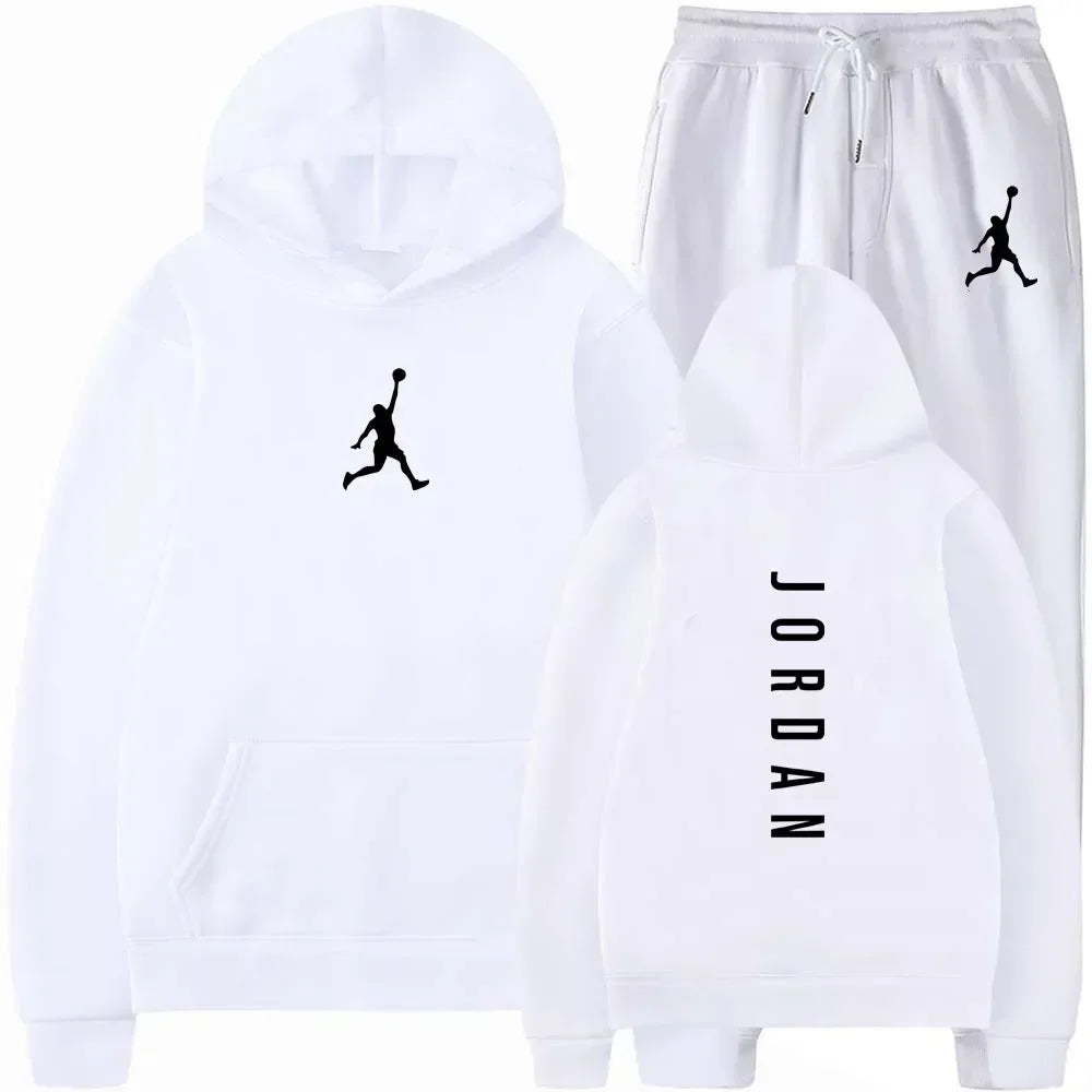 Ensemble de sport décontracté pour hommes et femmes, collection Printemps-Automne 2026, idéal pour le basketball et le fitness en extérieur, comprenant un sweat à capuche tendance et un pantalon de survêtement à revers