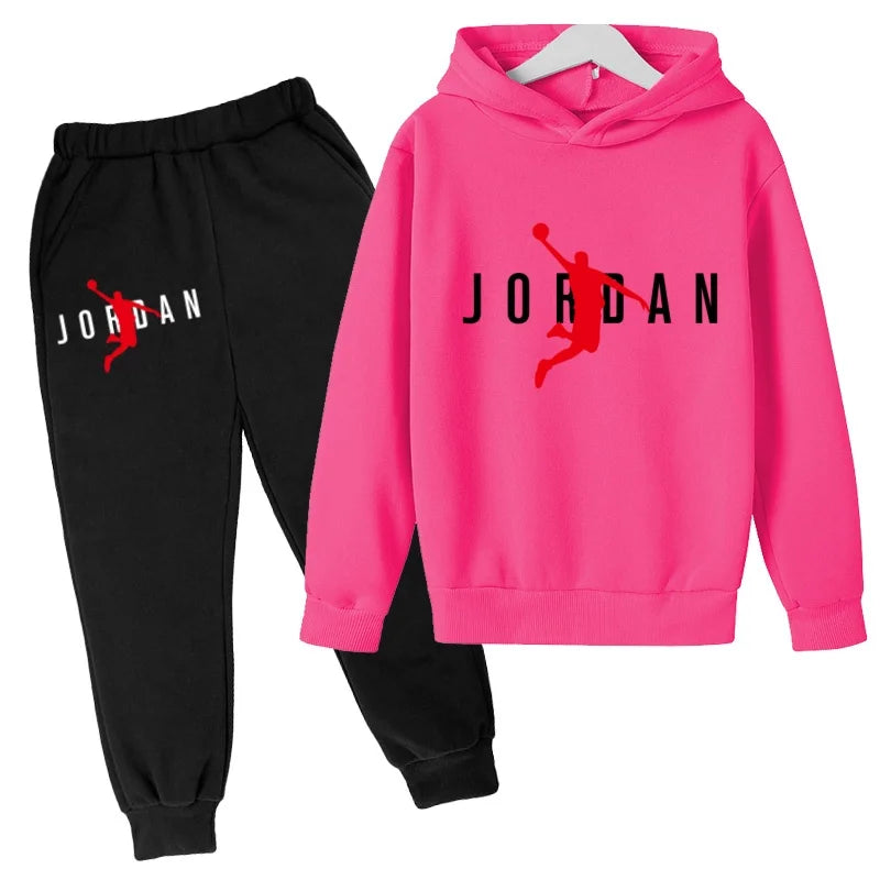 Nouvel ensemble de sport de marque à la mode pour enfants : sweat à capuche et pantalon (3-12 ans) - Motif lettres de basketball