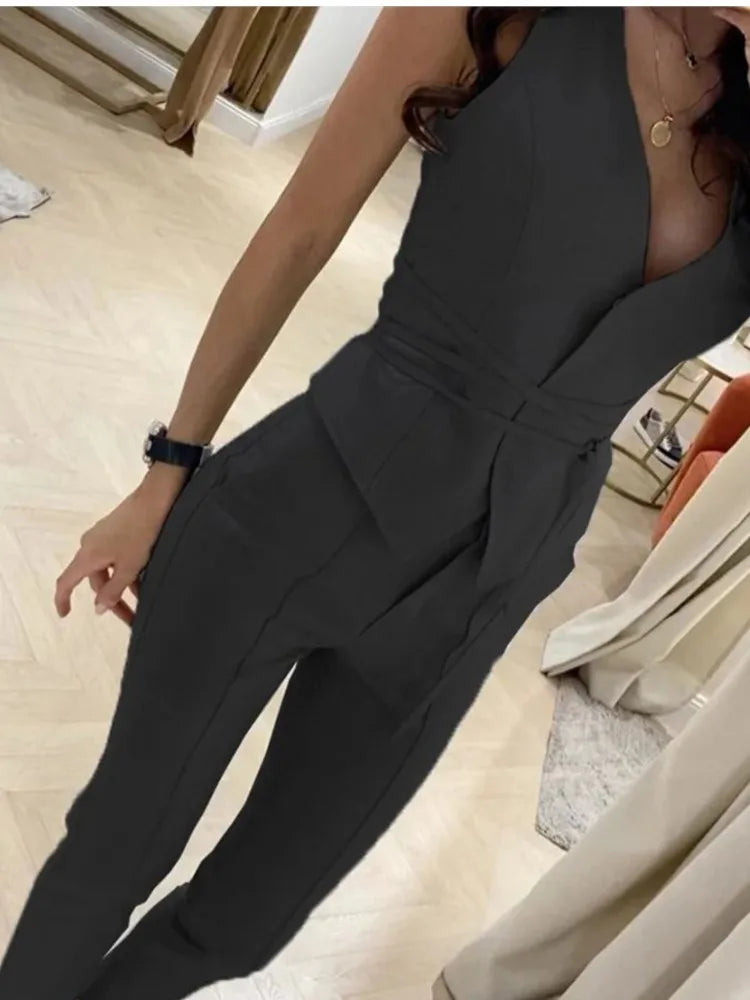 Ensemble 2 pièces pour femme, gilet sexy, pantalon à petites jambes, mode femme élégante, sangle de taille, vernis document solide, été, nouveau, 2023 Camara Shopping Ensemble 2 pièces pour femme, gilet sexy, pantalon à petites jambes, mode femme élégante, sangle de taille, vernis document solide, été, nouveau, 2023
