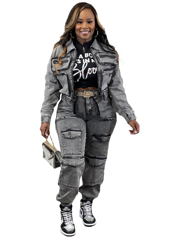 Wmstar Denim deux pièces ensemble femmes veste manteau haut jean Cargo pantalon Cool nouveau en hiver correspondant vêtements en gros livraison directe Camara Shopping Wmstar Denim deux pièces ensemble femmes veste manteau haut jean Cargo pantalon Cool nouveau en hiver correspondant vêtements en gros livraison directe