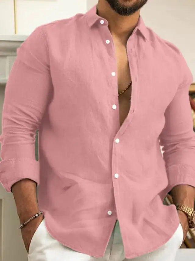 Chemise unie en coton et lin pour hommes, chemise unie, revers boutonné classique, chemises à manches longues, haut pour hommes, mode printemps et été Camara Shopping Chemise unie en coton et lin pour hommes, chemise unie, revers boutonné classique, chemises à manches longues, haut pour hommes, mode printemps et été