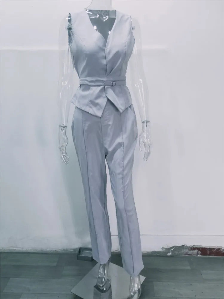 Ensemble 2 pièces pour femme, gilet sexy, pantalon à petites jambes, mode femme élégante, sangle de taille, vernis document solide, été, nouveau, 2023 Camara Shopping Ensemble 2 pièces pour femme, gilet sexy, pantalon à petites jambes, mode femme élégante, sangle de taille, vernis document solide, été, nouveau, 2023