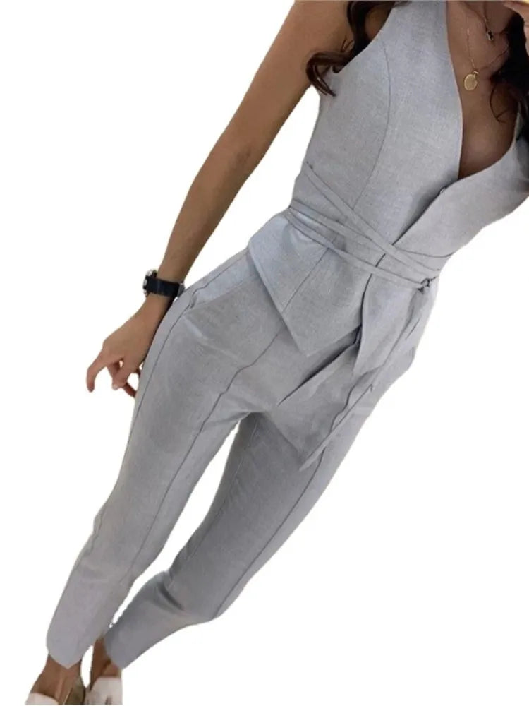 Ensemble 2 pièces pour femme, gilet sexy, pantalon à petites jambes, mode femme élégante, sangle de taille, vernis document solide, été, nouveau, 2023 Camara Shopping Ensemble 2 pièces pour femme, gilet sexy, pantalon à petites jambes, mode femme élégante, sangle de taille, vernis document solide, été, nouveau, 2023