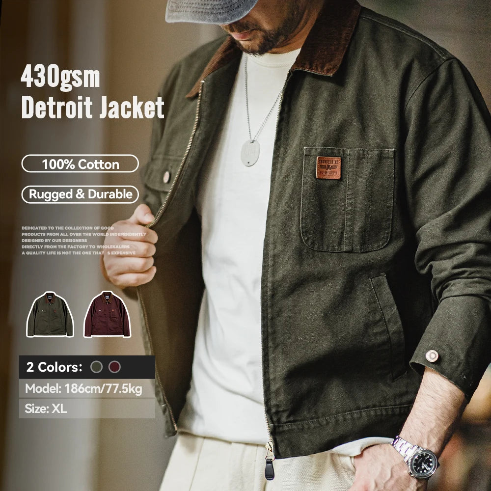 Maden rétro lourd toile Detroit veste col en velours côtelé chasse courte veste zippée avec poches hommes vêtements d'extérieur d'automne Camara Shopping Maden rétro lourd toile Detroit veste col en velours côtelé chasse courte veste zippée avec poches hommes vêtements d'extérieur d'automne