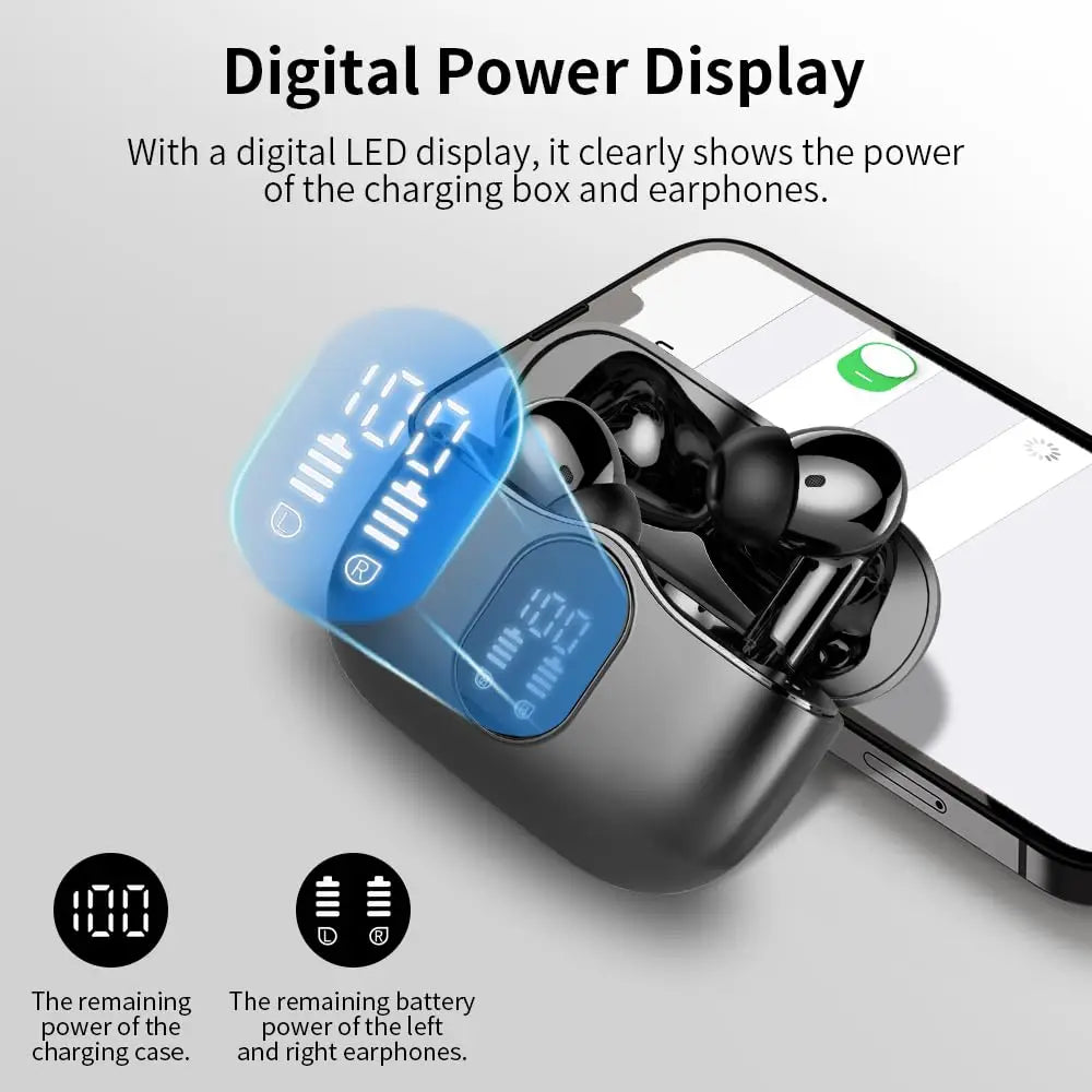 Écouteurs sans fil avec Bluetooth 5.3, écouteurs intra-auriculaires avec 4 micros ENC et 36 heures de lecture, affichage LED inclus Camara Shopping Écouteurs sans fil avec Bluetooth 5.3, écouteurs intra-auriculaires avec 4 micros ENC et 36 heures de lecture, affichage LED inclus