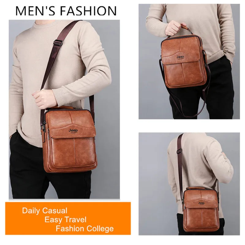 Sac d'affaires de marque JEEP BULUO pour hommes, sac messager de haute qualité, sacs à bandoulière en cuir pour le bureau quotidien, pour père ou mari Camara Shopping Sac d'affaires de marque JEEP BULUO pour hommes, sac messager de haute qualité, sacs à bandoulière en cuir pour le bureau quotidien, pour père ou mari