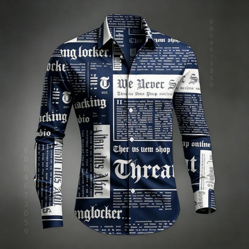 Chemise Homme à Manches Longues Imprimé Lettres de Journal Style Rétro Décontracté Boutonnage Simple Tendance Streetwear Haut pour Homme XS-6XL Camara Shopping Chemise Homme à Manches Longues Imprimé Lettres de Journal Style Rétro Décontracté Boutonnage Simple Tendance Streetwear Haut pour Homme XS-6XL