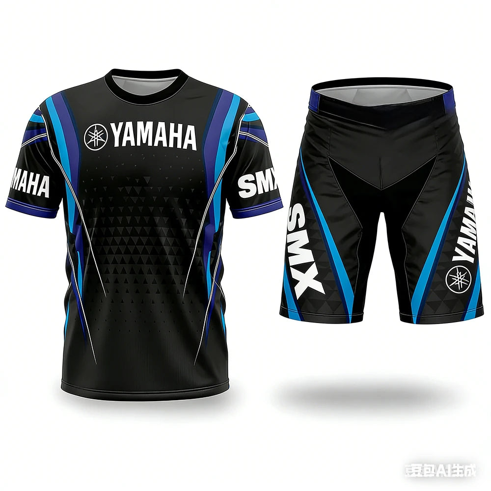 Nouvel ensemble de t-shirts de moto Yamaha pour hommes et femmes, coupe ample, respirant, séchage rapide, recommandé pour l'été Camara Shopping Nouvel ensemble de t-shirts de moto Yamaha pour hommes et femmes, coupe ample, respirant, séchage rapide, recommandé pour l'été