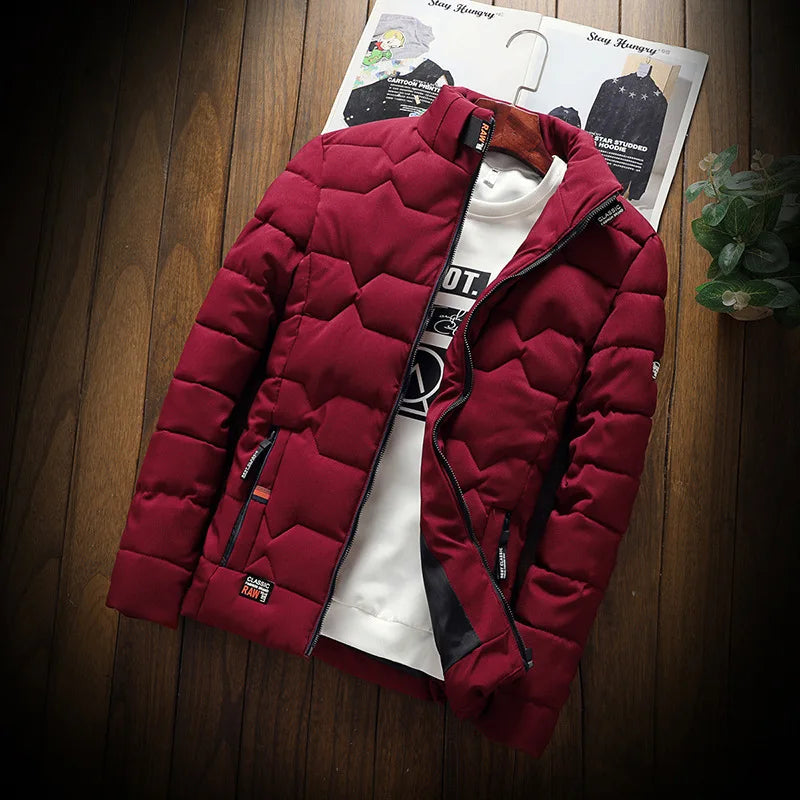 Veste d'hiver épaisse en coton pour homme, manteau chaud, coupe cintrée, rempli de fibres de Polyester, fermeture à glissière, couleur unie Camara Shopping Veste d'hiver épaisse en coton pour homme, manteau chaud, coupe cintrée, rempli de fibres de Polyester, fermeture à glissière, couleur unie