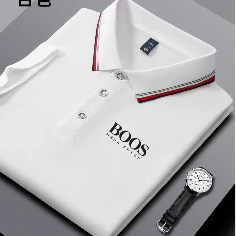 Polo homme business casual à col rayé et imprimé lettres, tissu respirant à manches courtes, matière confortable Camara Shopping Polo homme business casual à col rayé et imprimé lettres, tissu respirant à manches courtes, matière confortable