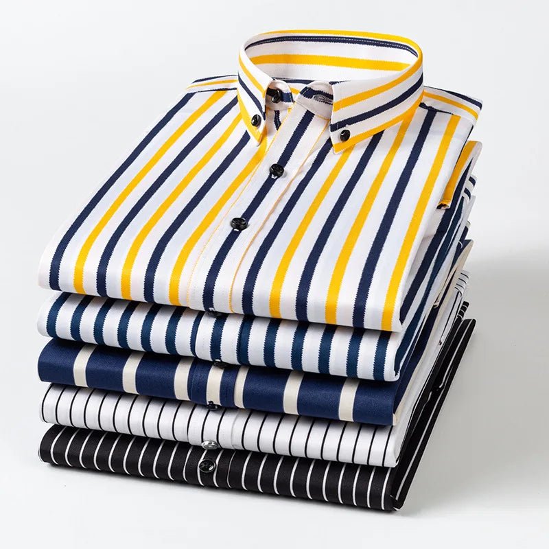 Chemise à manches longues pour hommes, décontractée, à rayures, sans repassage, de haute qualité, slim, confortable, respirante, haut tendance, printemps et été - Camara ShoppingChemise à manches longues pour hommes, décontractée, à rayures, sans repassage, de haute qualité, slim, confortable, respirante, haut tendance, printemps et été