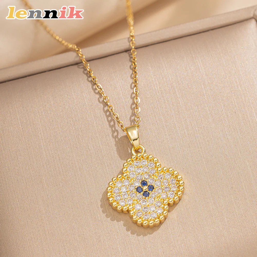 LENNIK Premium Lucky Clover luxe complet Zircon Micro pavé boucles d'oreilles collier bague ensemble, polyvalent pour le quotidien/fête, cadeau parfait Camara Shopping LENNIK Premium Lucky Clover luxe complet Zircon Micro pavé boucles d'oreilles collier bague ensemble, polyvalent pour le quotidien/fête, cadeau parfait