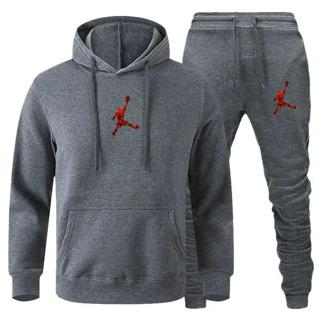 Ensemble de survêtement deux pièces imprimé uni, sweat à capuche et pantalon de jogging à revers élastiques, en maille légère, polyvalent, pour homme, streetwear et sportswear d'entraînement