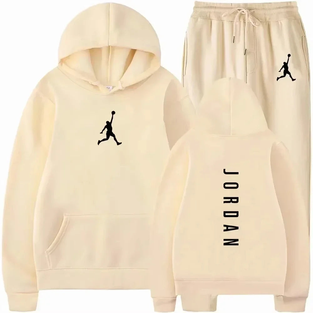 Ensemble de sport décontracté pour hommes et femmes, collection Printemps-Automne 2026, idéal pour le basketball et le fitness en extérieur, comprenant un sweat à capuche tendance et un pantalon de survêtement à revers
