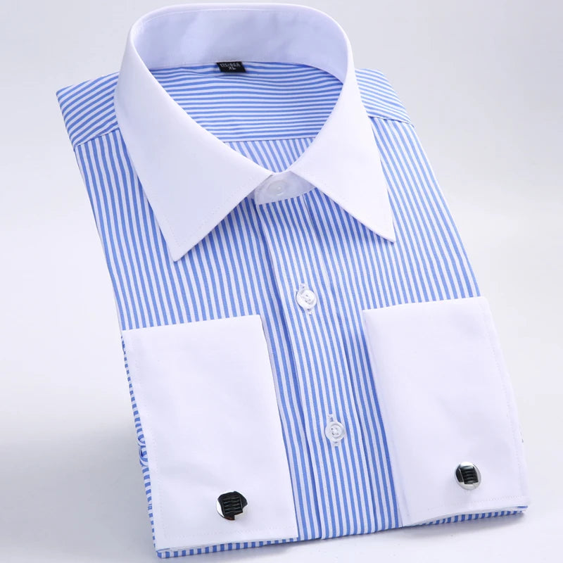 Chemise habillée à manchette française pour hommes, manches longues, boutons d'affaires formels, chemises pour hommes, coupe régulière, boutons de manchette, grande taille 6XL Camara Shopping Chemise habillée à manchette française pour hommes, manches longues, boutons d'affaires formels, chemises pour hommes, coupe régulière, boutons de manchette, grande taille 6XL