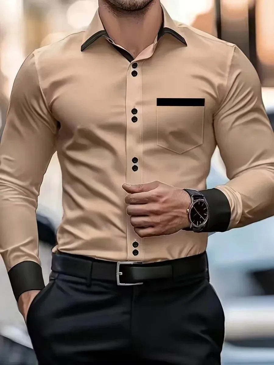 Chemise décontractée à manches longues pour homme 2026, nouveau style, chemise à revers confortable et tendance pour homme Camara Shopping Chemise décontractée à manches longues pour homme 2026, nouveau style, chemise à revers confortable et tendance pour homme