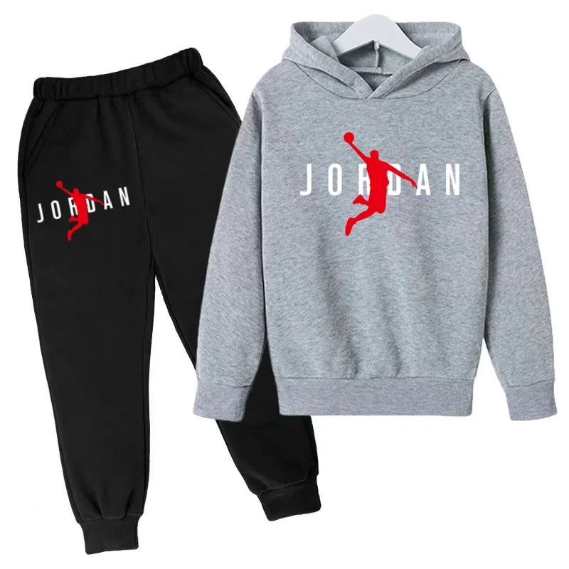 Nouvel ensemble de sport de marque à la mode pour enfants : sweat à capuche et pantalon (3-12 ans) - Motif lettres de basketball