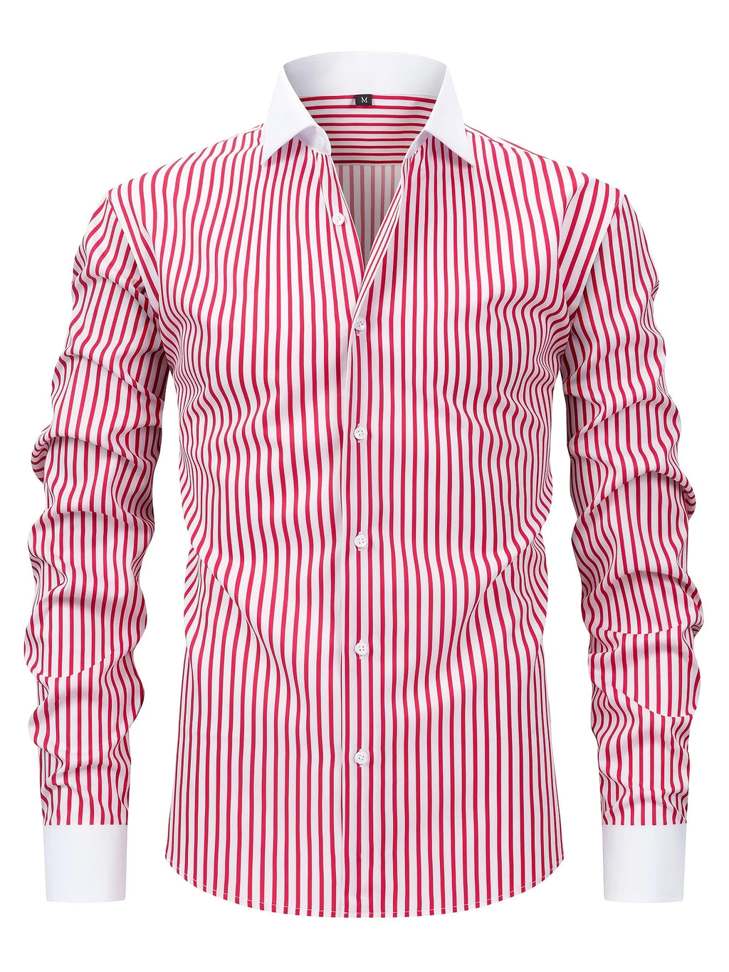 Chemise boutonnée élégante à manches longues rayée pour hommes, mélange de polyester extensible, design ajusté, parfaite pour les affaires ou les vêtements décontractés - Camara ShoppingChemise boutonnée élégante à manches longues rayée pour hommes, mélange de polyester extensible, design ajusté, parfaite pour les affaires ou les vêtements décontractés