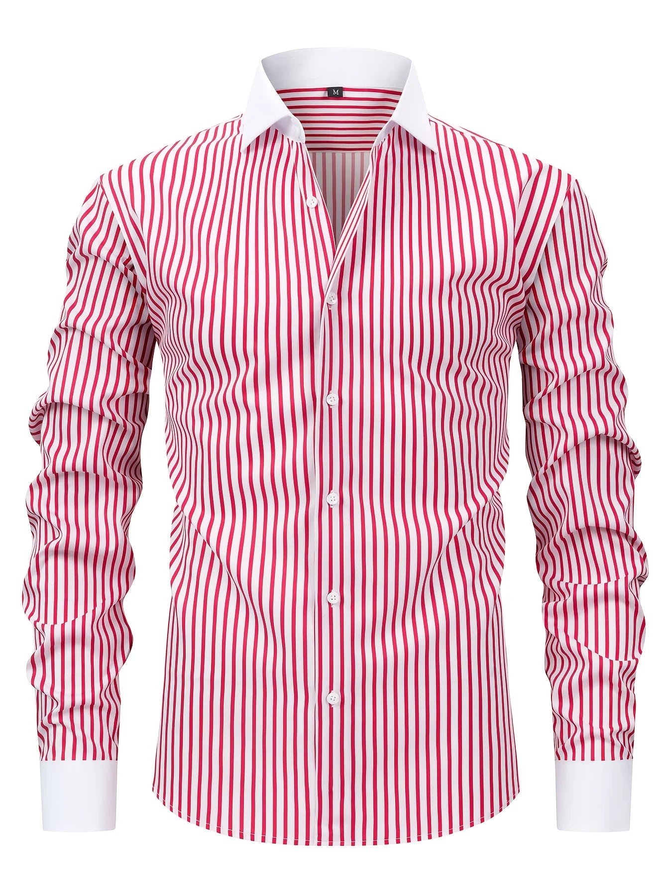 Chemise boutonnée élégante à manches longues rayée pour hommes, mélange de polyester extensible, design ajusté, parfaite pour les affaires ou les vêtements décontractés - Camara ShoppingChemise boutonnée élégante à manches longues rayée pour hommes, mélange de polyester extensible, design ajusté, parfaite pour les affaires ou les vêtements décontractés