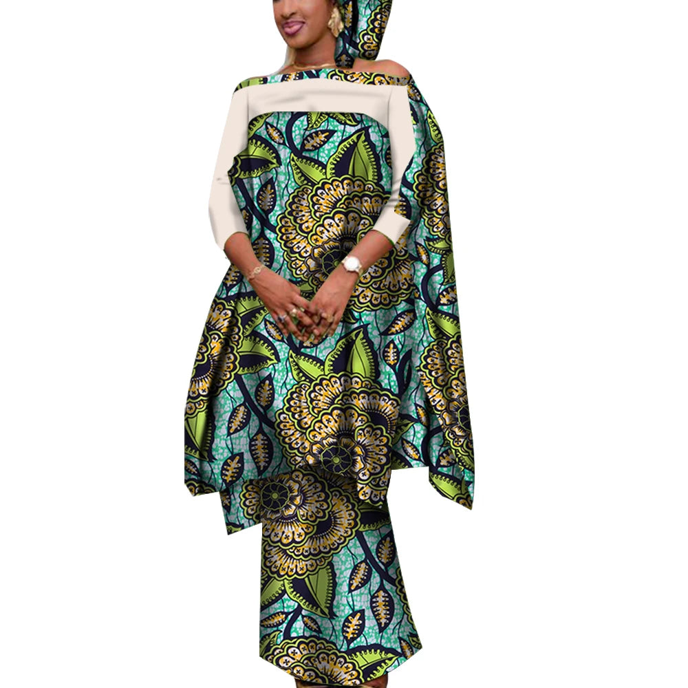 Ensemble 3 pièces de tenues africaines pour femmes, chemisier et jupes décontractés avec foulard, vêtements africains pour femmes Bazin Riche WY7946 Camara Shopping Ensemble 3 pièces de tenues africaines pour femmes, chemisier et jupes décontractés avec foulard, vêtements africains pour femmes Bazin Riche WY7946